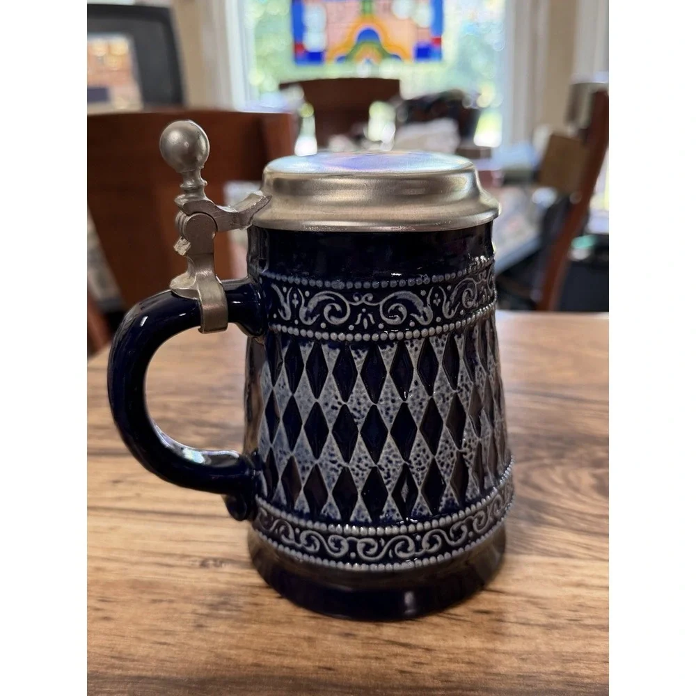 Vintage Marzi Remy German Traditional Alpine Style Beer Stein Blue Diamond
